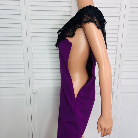 JAY GODFREY Black Lace One Shoulder Bodycon Cocktail Dress in Purple Size 2 - Picture 4 of 7